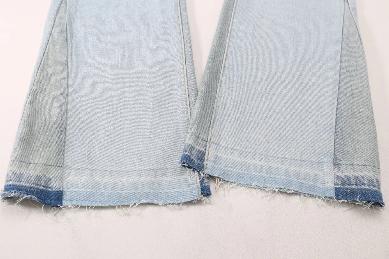 656#Gallery Dept New style ripped, knife-cut, washed, blue bootcut jeans, blue spliced ​​denim trousers, fashionable trousers, casual and versatile trousers, blue S~XL P250